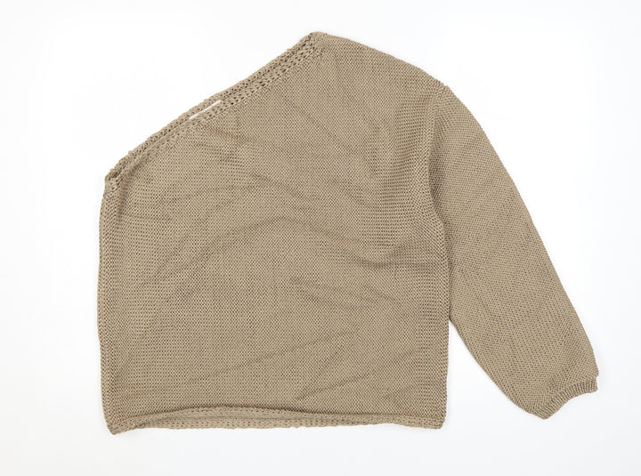 Marks and Spencer Women Beige L Asymmetrical Knit Pullover Jumper