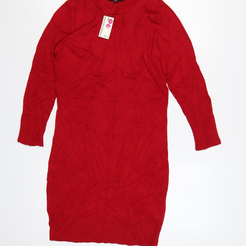 Warehouse Women Red Knit Mini Dress UK 12 Bodycon Long Sleeve