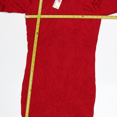 Warehouse Women Red Knit Mini Dress UK 12 Bodycon Long Sleeve