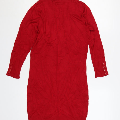 Warehouse Women Red Knit Mini Dress UK 12 Bodycon Long Sleeve