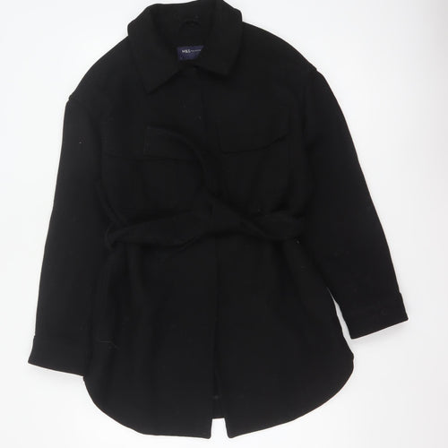Marks and Spencer Women Black Wool Blend Belted Overcoat Size S