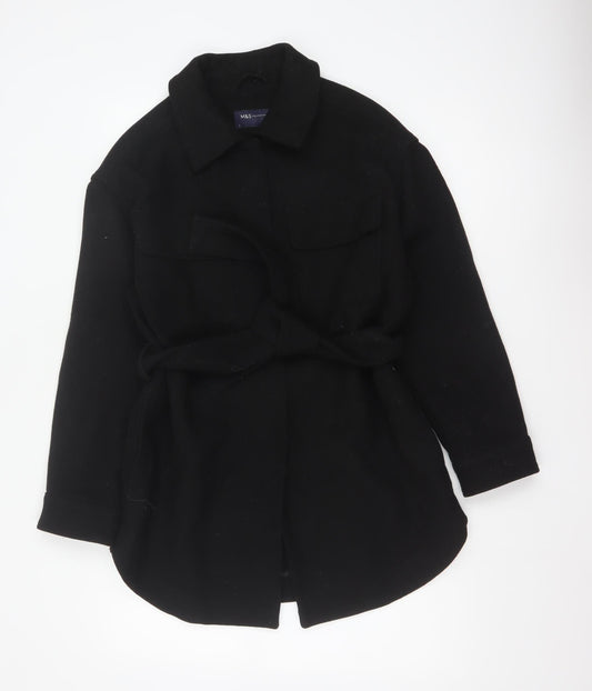 Marks and Spencer Women Black Wool Blend Belted Overcoat Size S