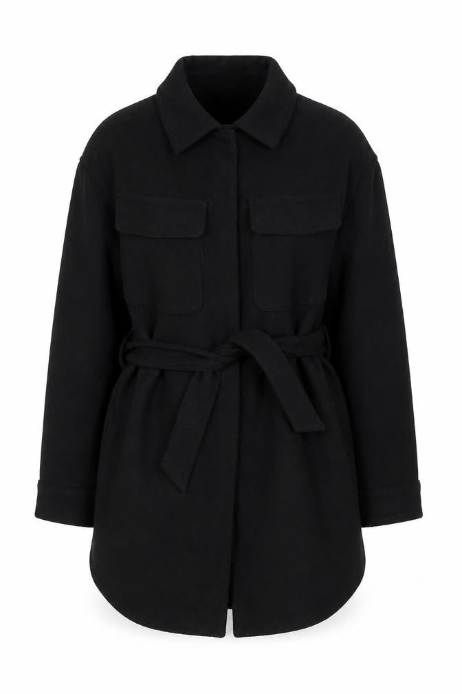 Marks and Spencer Women Black Wool Blend Belted Overcoat Size S