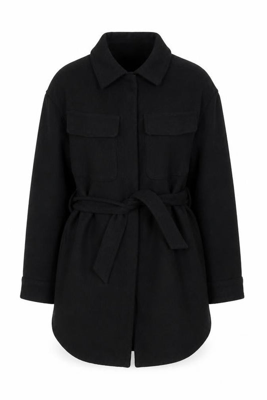 Marks and Spencer Women Black Wool Blend Belted Overcoat Size S