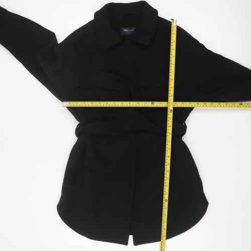 Marks and Spencer Women Black Wool Blend Belted Overcoat Size S