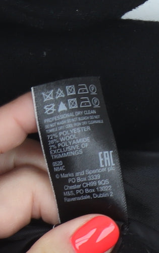 Marks and Spencer Women Black Wool Blend Belted Overcoat Size S