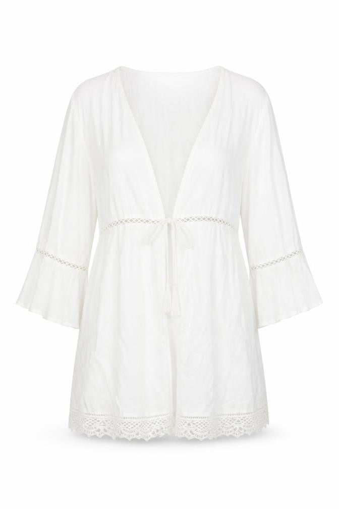 Front view of Oasis Women White Bohemian Tunic Viscose Blouse S