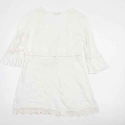 Oasis Women White Bohemian Tunic Viscose Blouse S
