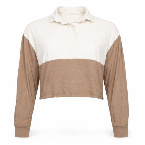 Hollister Women Beige Cropped Button-Up Long Sleeve Top M