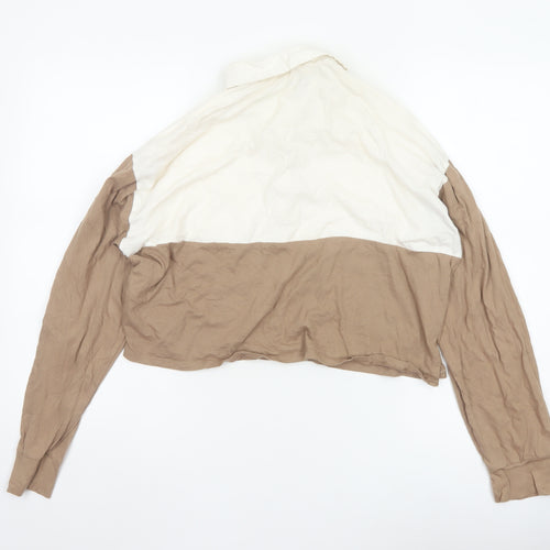 Hollister Women Beige Cropped Button-Up Long Sleeve Top M
