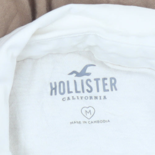Hollister Women Beige Cropped Button-Up Long Sleeve Top M