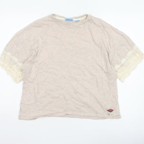 Superdry Womens Beige Crochet Sleeve T-Shirt Size 12