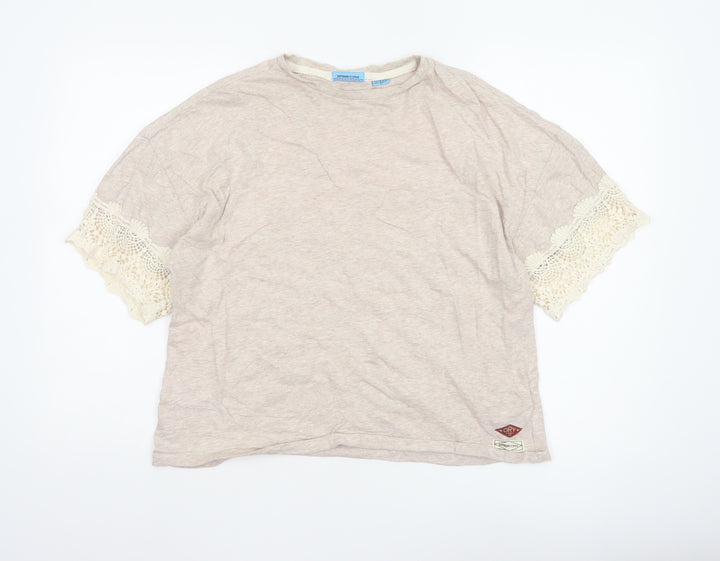 Superdry Womens Beige Crochet Sleeve T-Shirt Size 12