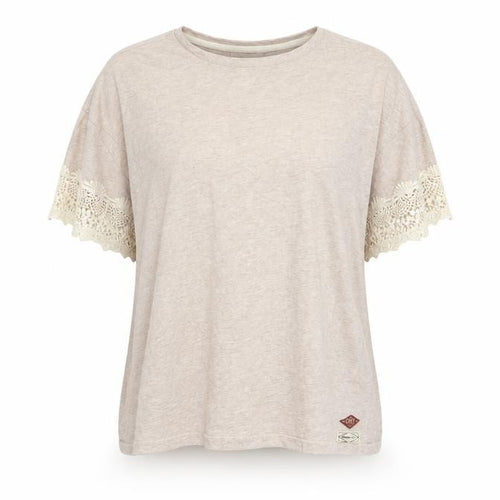 Superdry Womens Beige Crochet Sleeve T-Shirt Size 12