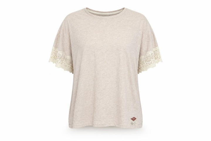 Superdry Womens Beige Crochet Sleeve T-Shirt Size 12