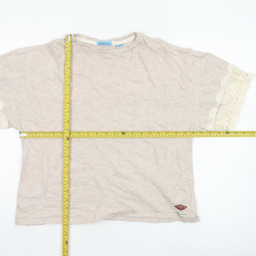 Superdry Womens Beige Crochet Sleeve T-Shirt Size 12