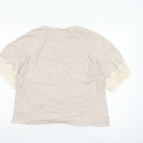 Superdry Womens Beige Crochet Sleeve T-Shirt Size 12
