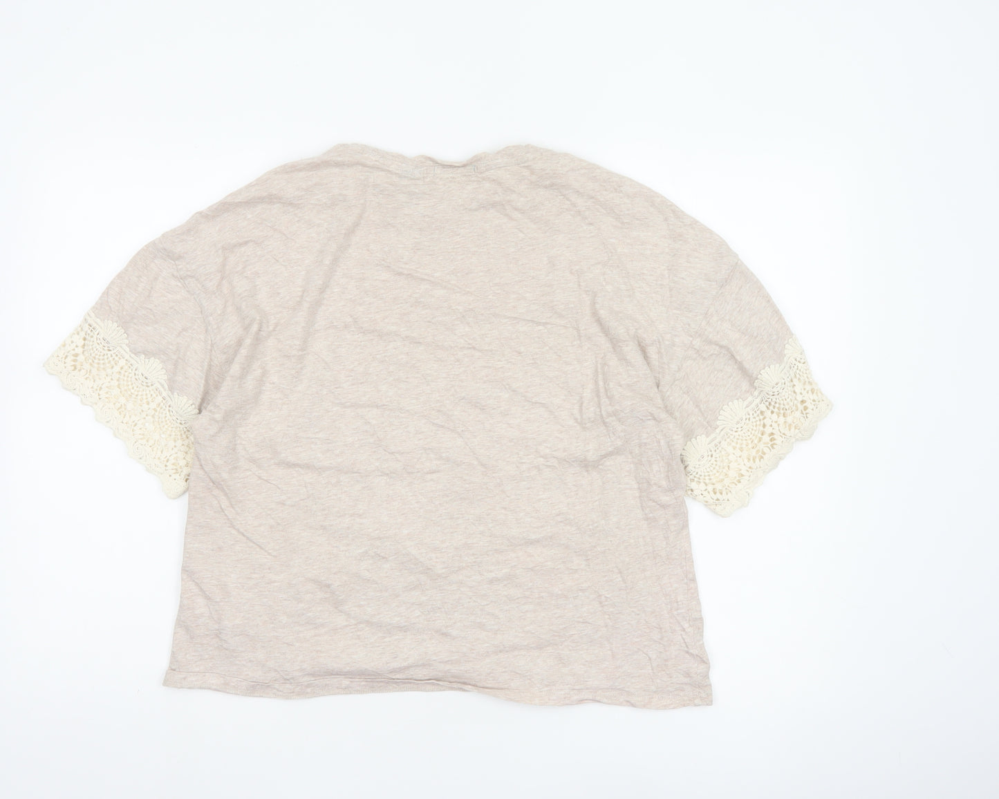 Superdry Womens Beige Crochet Sleeve T-Shirt Size 12