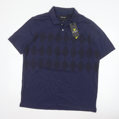 Lyle & Scott Men's Blue Argyle Polo Shirt XL Cotton Blend