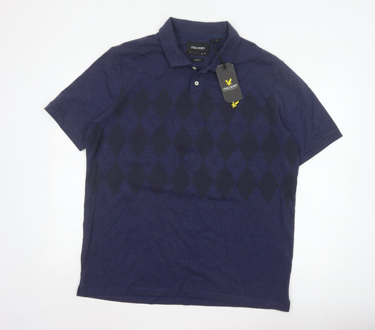 Lyle & Scott Men's Blue Argyle Polo Shirt XL Cotton Blend