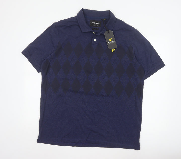 Lyle & Scott Men's Blue Argyle Polo Shirt XL Cotton Blend