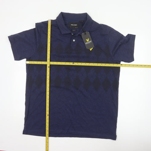 Lyle & Scott Men's Blue Argyle Polo Shirt XL Cotton Blend