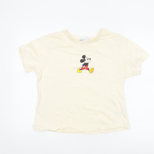 Primark Women Ivory Mickey Mouse T-Shirt XL Short Sleeve Cotton Top