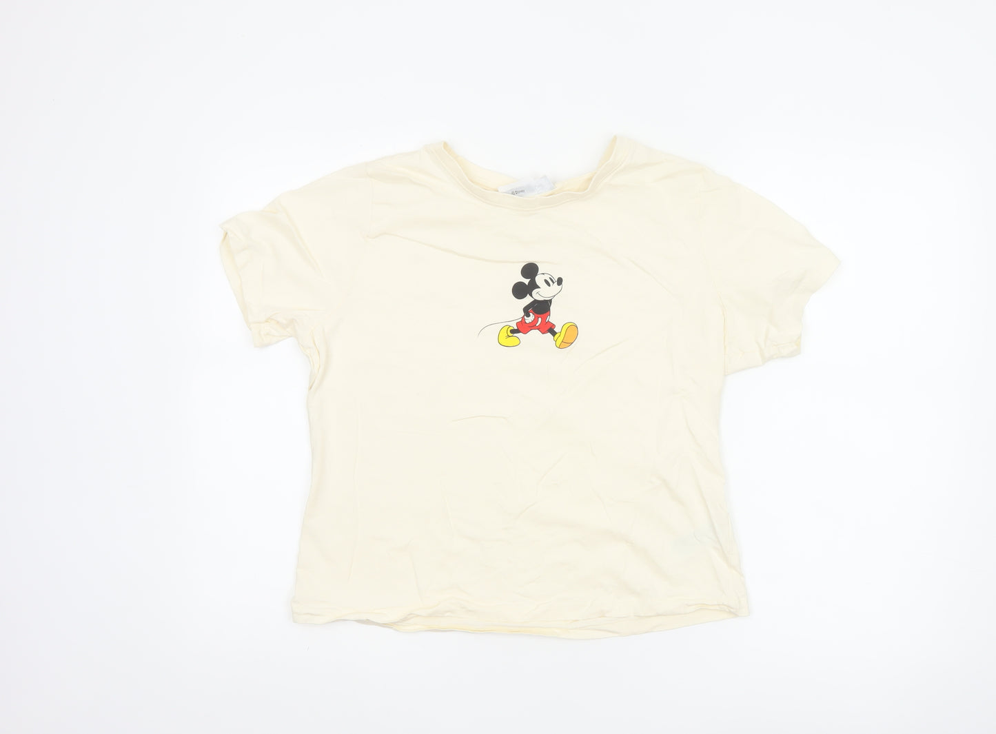 Primark Women Ivory Mickey Mouse T-Shirt XL Short Sleeve Cotton Top