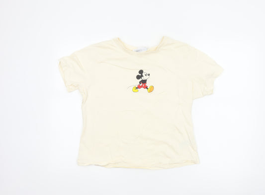Primark Women Ivory Mickey Mouse T-Shirt XL Short Sleeve Cotton Top