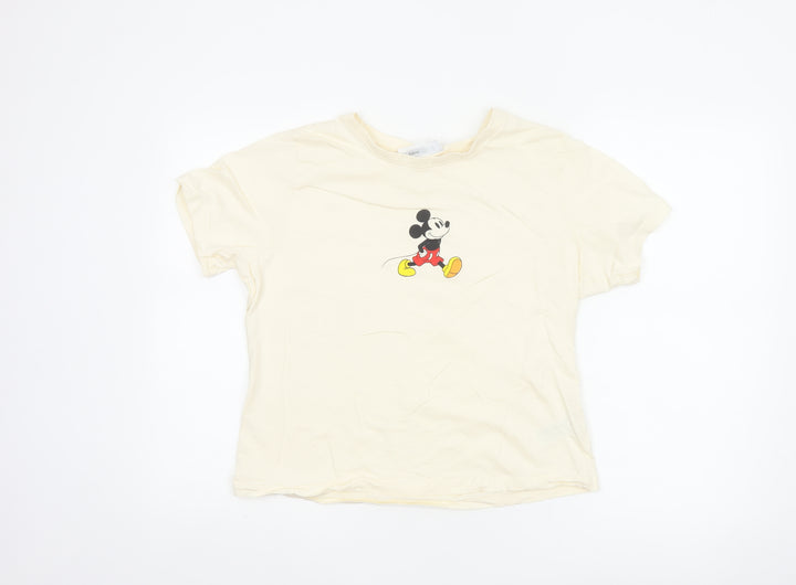 Primark Women Ivory Mickey Mouse T-Shirt XL Short Sleeve Cotton Top