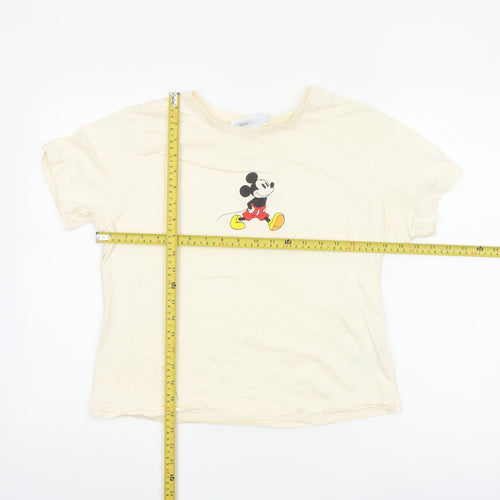 Primark Women Ivory Mickey Mouse T-Shirt XL Short Sleeve Cotton Top