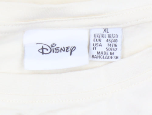 Primark Women Ivory Mickey Mouse T-Shirt XL Short Sleeve Cotton Top