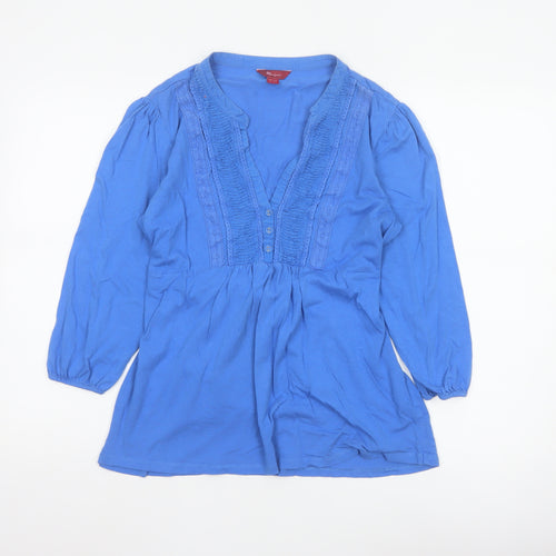 Monsoon Women Blue Size 14 Tunic Blouse 3/4 Sleeve Cotton Mix