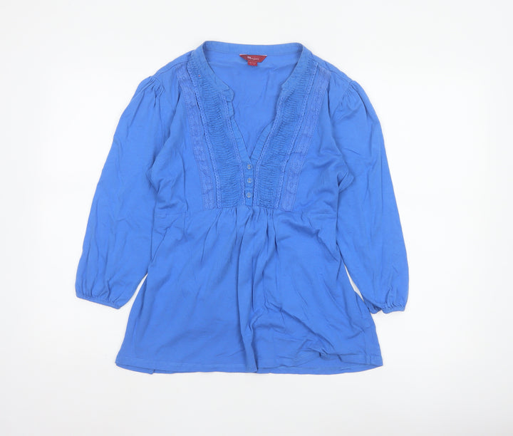 Monsoon Women Blue Size 14 Tunic Blouse 3/4 Sleeve Cotton Mix