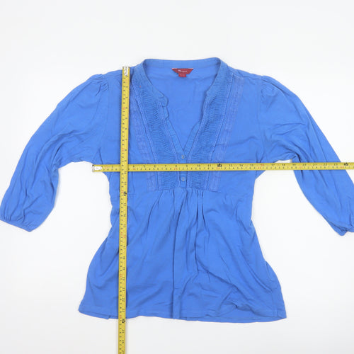 Monsoon Women Blue Size 14 Tunic Blouse 3/4 Sleeve Cotton Mix