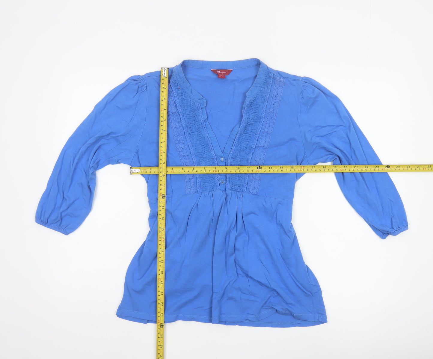 Monsoon Women Blue Size 14 Tunic Blouse 3/4 Sleeve Cotton Mix