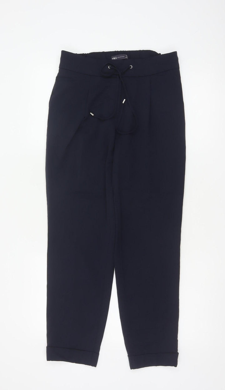 Marks and Spencer Womens Navy Blue Size 10 Regular Tapered Trousers