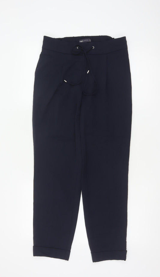 Marks and Spencer Womens Navy Blue Size 10 Regular Tapered Trousers