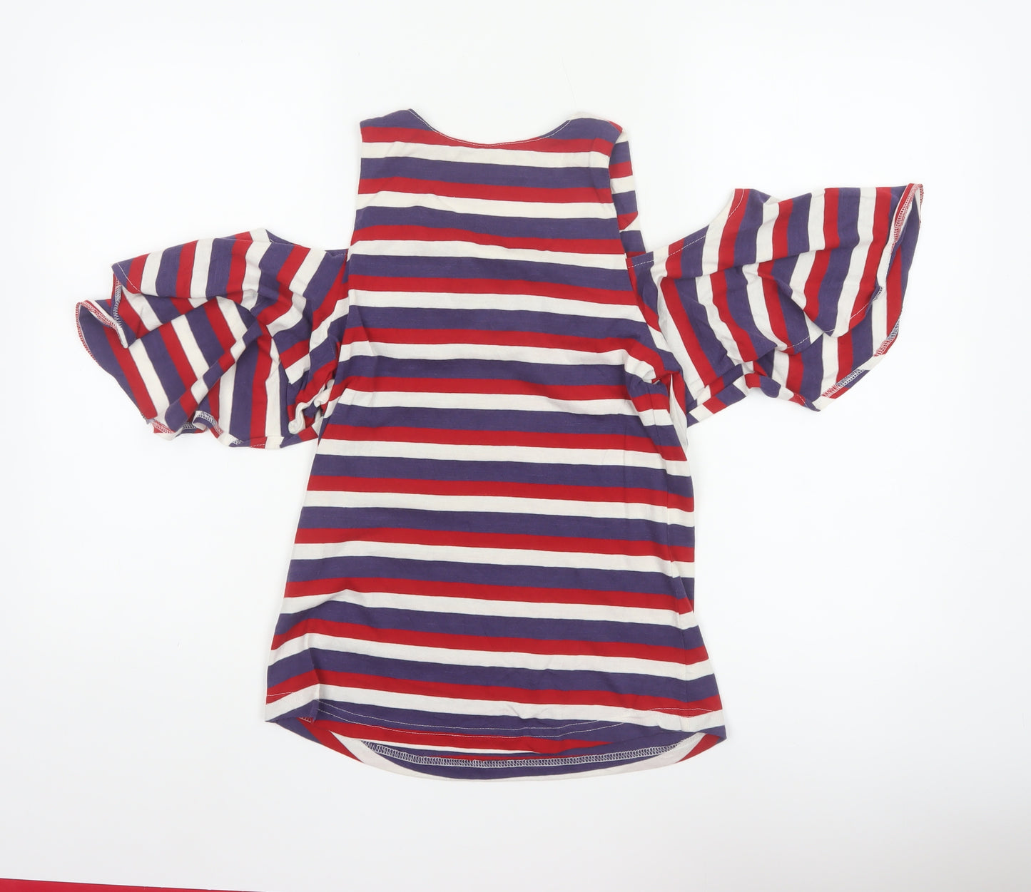 HYPERNATION Women’s Multicoloured Striped Cold Shoulder Cotton T-Shirt Size S