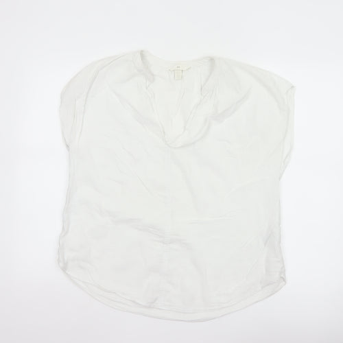 H&M Womens White Short Sleeve Viscose Cotton Blouse Size 12