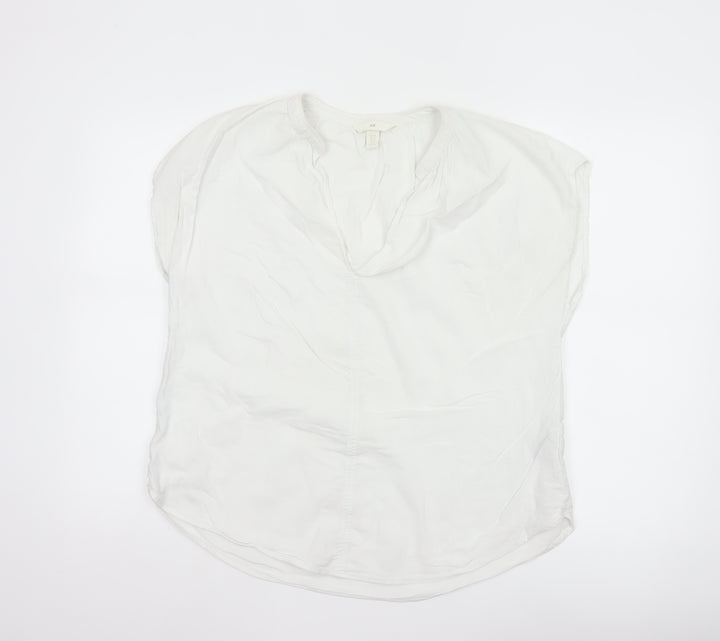 H&M Womens White Short Sleeve Viscose Cotton Blouse Size 12