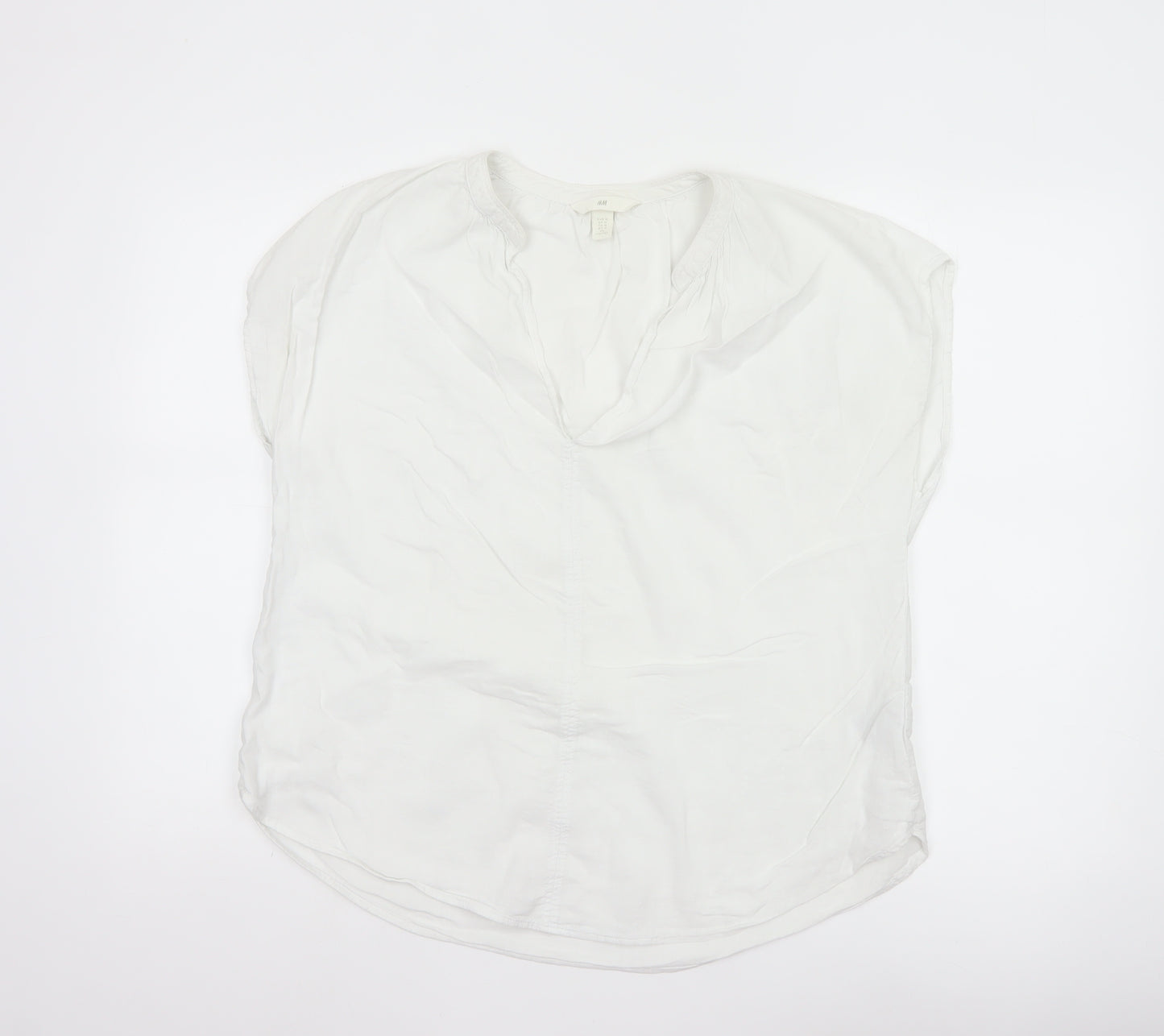 H&M Womens White Short Sleeve Viscose Cotton Blouse Size 12