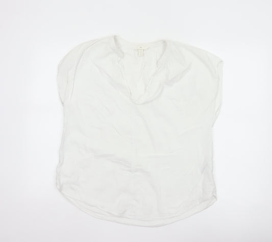 H&M Womens White Short Sleeve Viscose Cotton Blouse Size 12