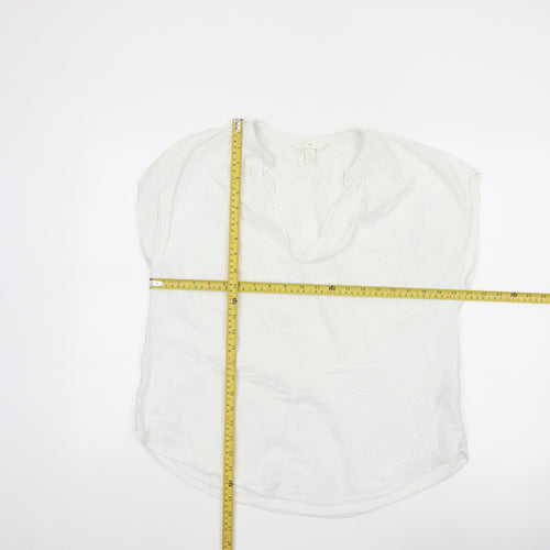 H&M Womens White Short Sleeve Viscose Cotton Blouse Size 12