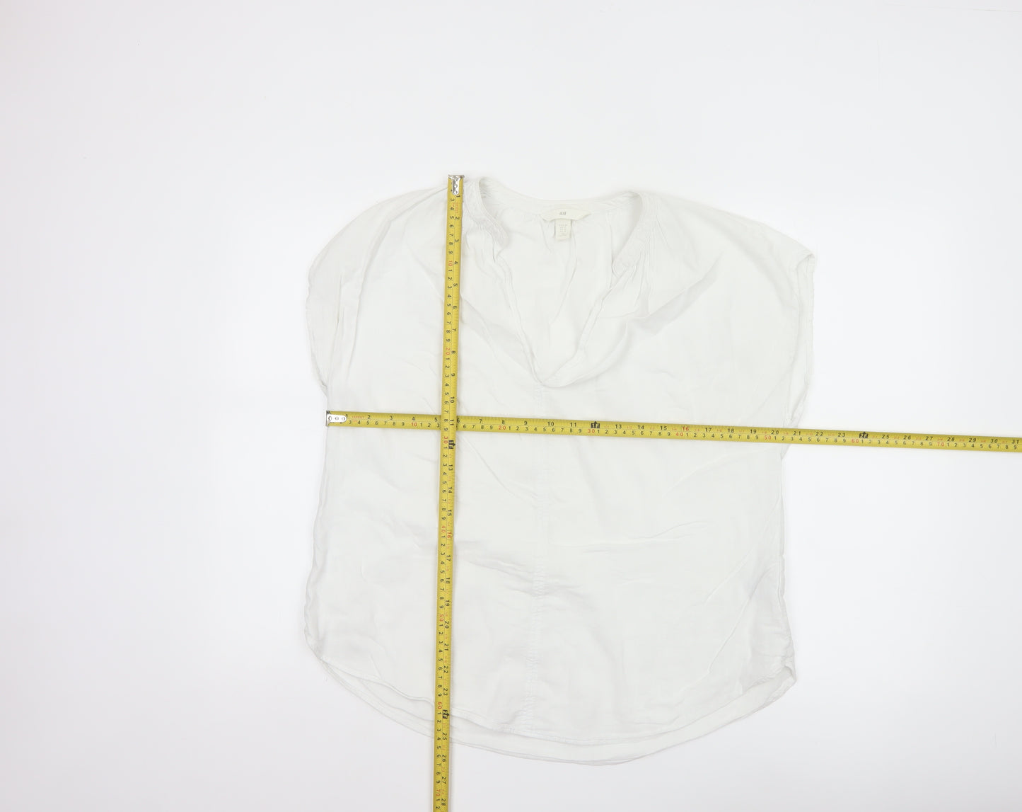 H&M Womens White Short Sleeve Viscose Cotton Blouse Size 12