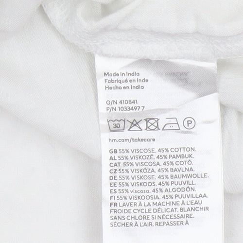 H&M Womens White Short Sleeve Viscose Cotton Blouse Size 12