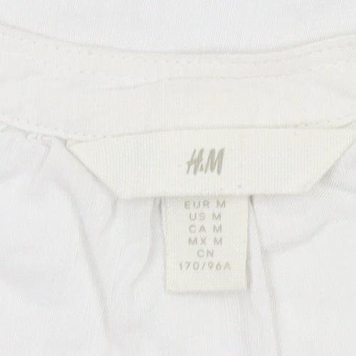 H&M Womens White Short Sleeve Viscose Cotton Blouse Size 12