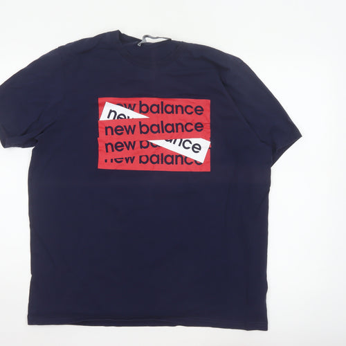 New Balance Men's Blue XL Graphic Logo Cotton T-Shirt