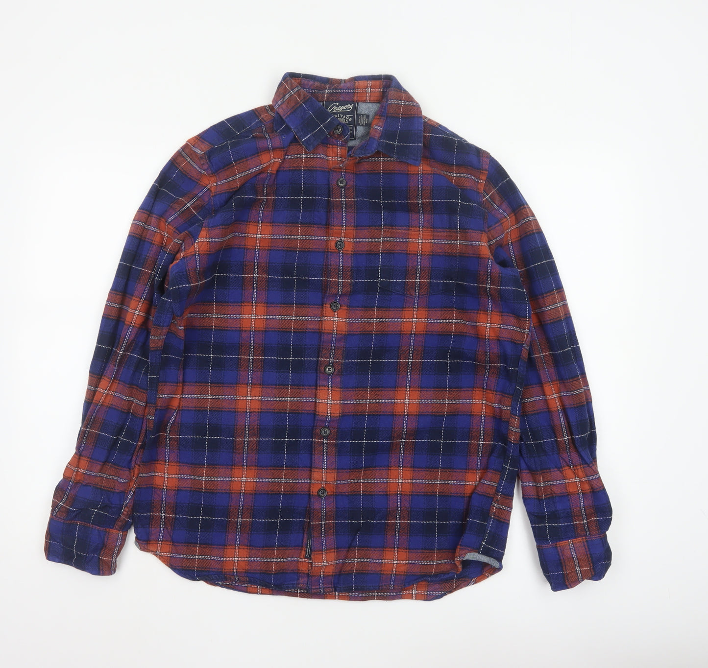 Grayers Men's Blue Plaid Cotton Flannel Long Sleeve Shirt M