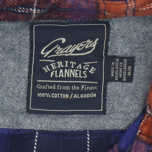 Grayers Men's Blue Plaid Cotton Flannel Long Sleeve Shirt M